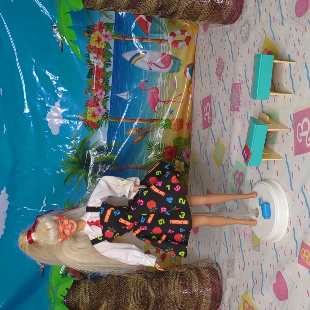 Teacher Barbie Doll with Colorful Number Dress and Accessories